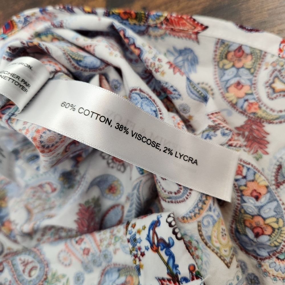 NWT Denim & Flower Shirt Mens Small Paisley‎ Floral White Button Up Viscose NEW - Picture 6 of 9